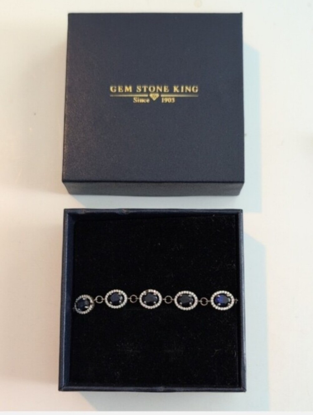 Blue Sapphire September birthstone Tenn8s Braclet Sterling Silver Setting